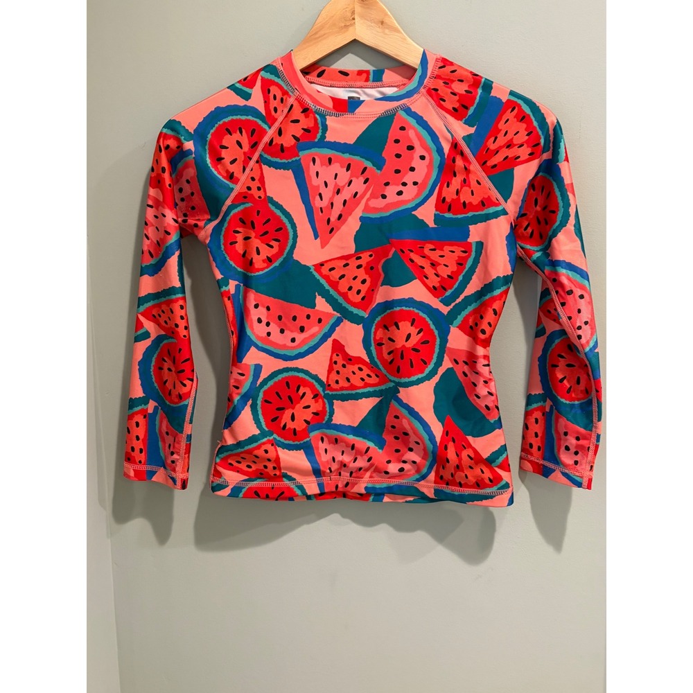 Tea Collection Girls Watermelon Rash Guard Long Sleeve Swim Top Coral Red 10